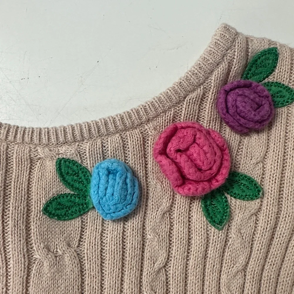 Hanna Andersson Gabriella Crochet Tiered Floral Sweater Dress 5 110